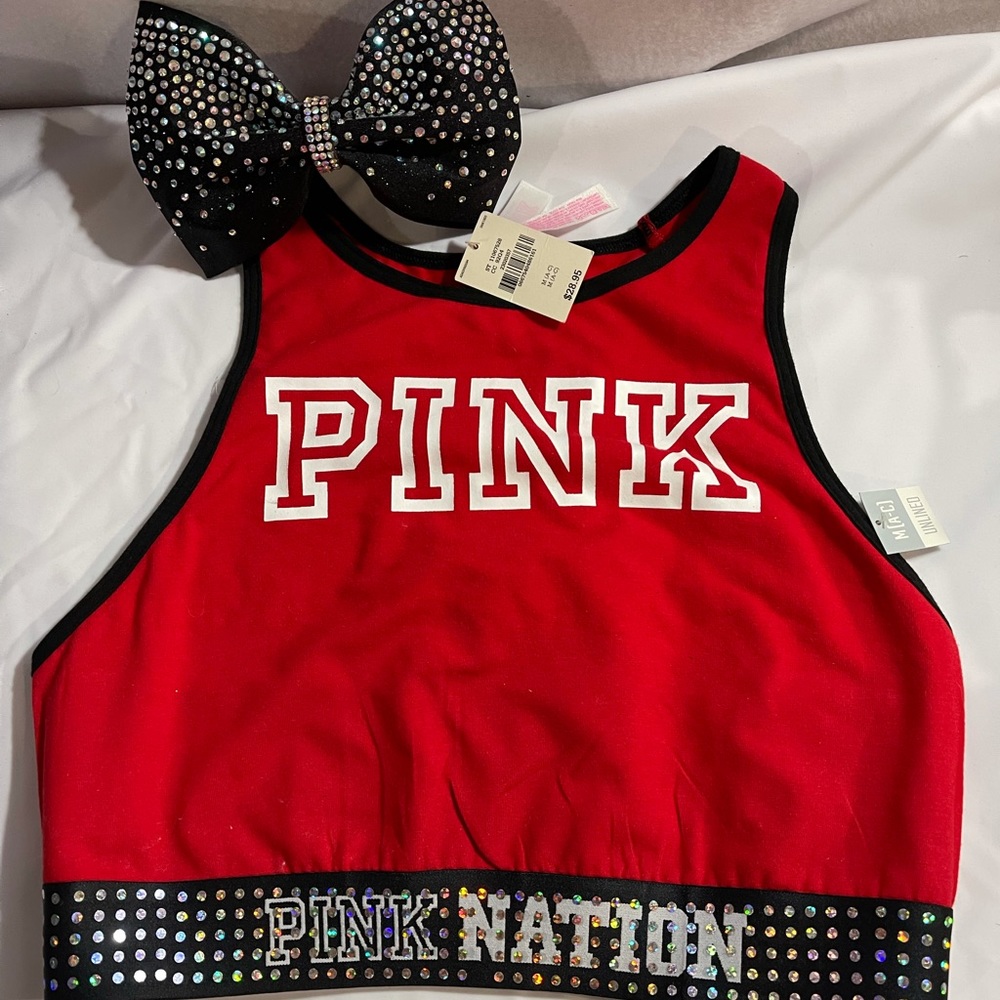 Pink sports bra with tailless bows